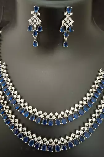 Cz blue white layered jewellery set