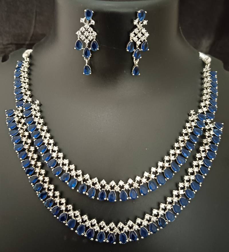 Cz blue white layered jewellery set
