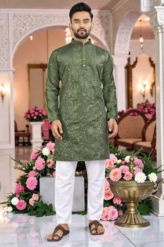  mahendi  embroidered men's  silk kurta