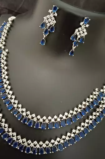 Cz blue white layered jewellery set