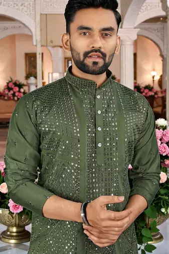  mahendi  embroidered men's  silk kurta