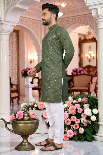  mahendi  embroidered men's  silk kurta