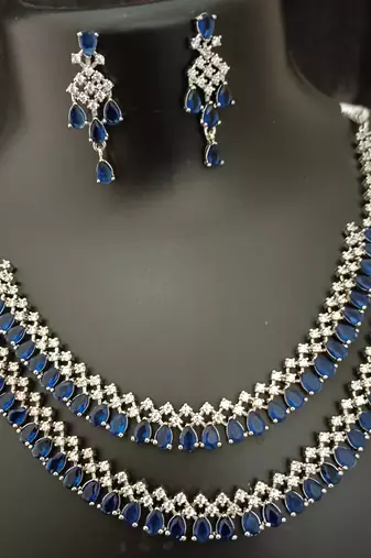 Cz blue white layered jewellery set