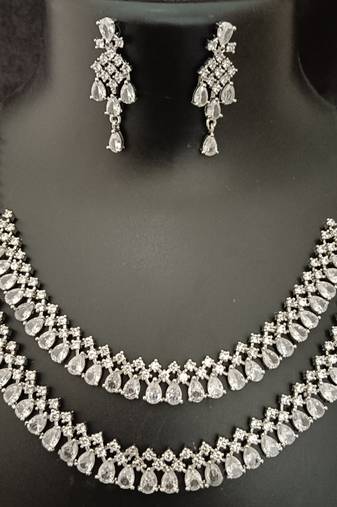 Cz full white layered jewellery set