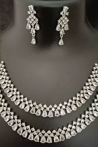 Cz full white layered jewellery set