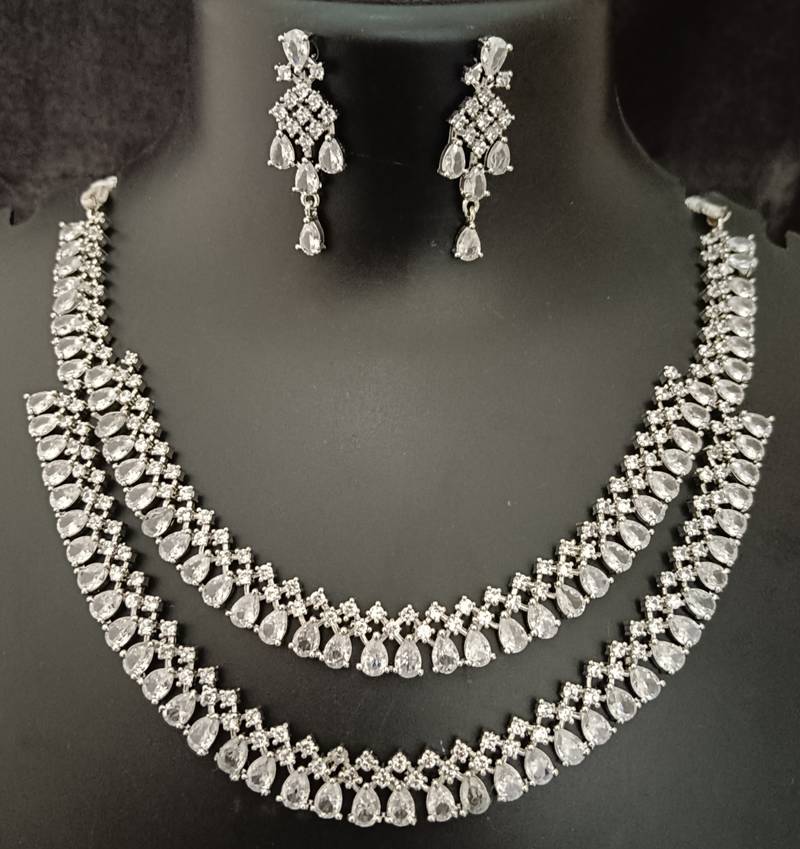Cz full white layered jewellery set