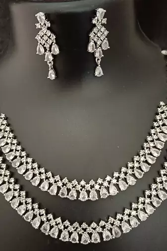 Cz full white layered jewellery set