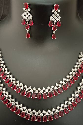 Cz red white layered jewellery set