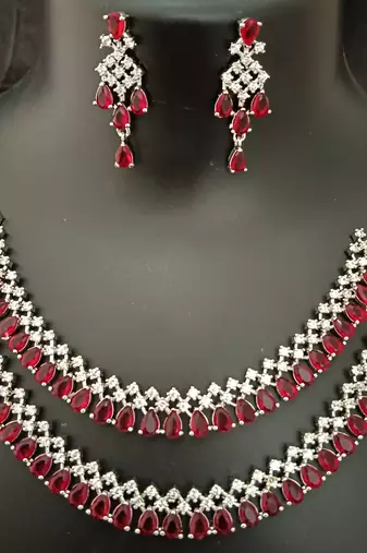 Cz red white layered jewellery set