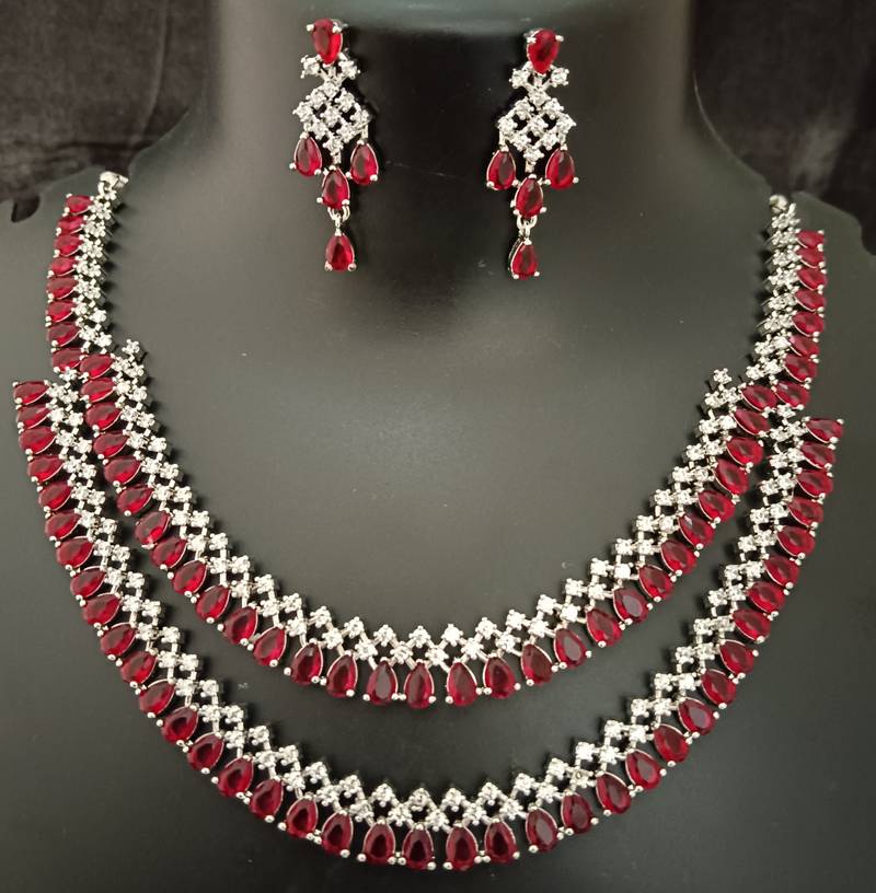 Cz red white layered jewellery set