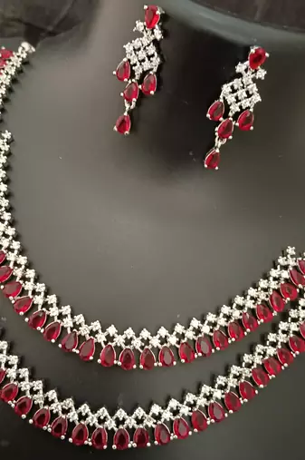 Cz red white layered jewellery set