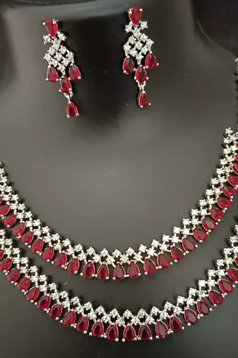 Cz red white layered jewellery set