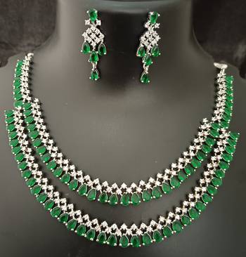 Cz green white layered jewellery set 1