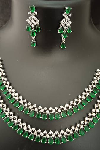 Cz green white layered jewellery set