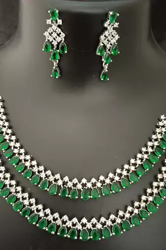 Cz green white layered jewellery set