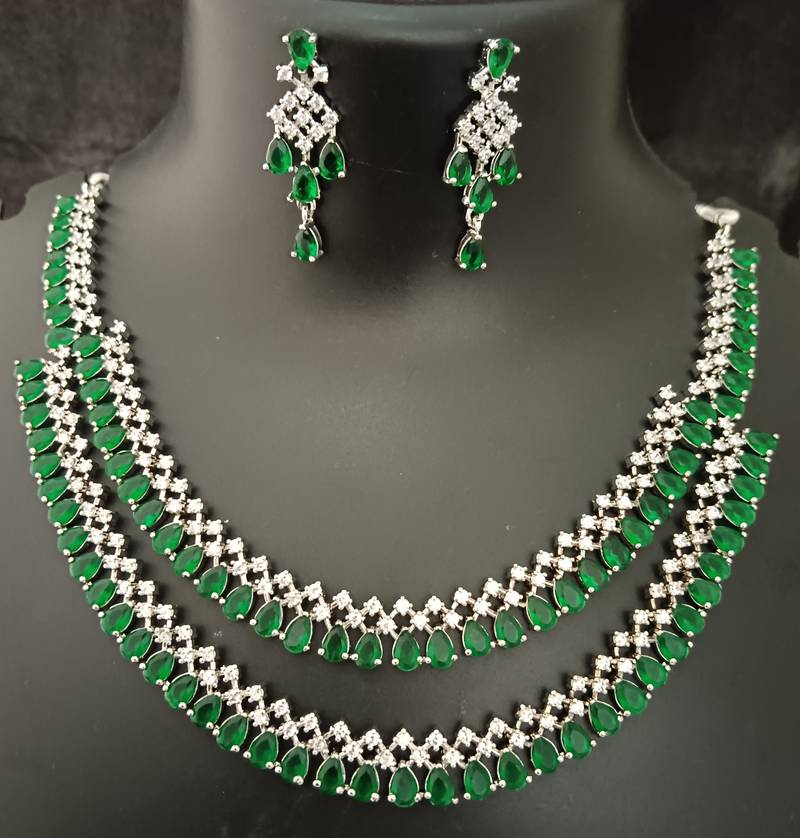 Cz green white layered jewellery set