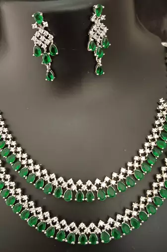 Cz green white layered jewellery set