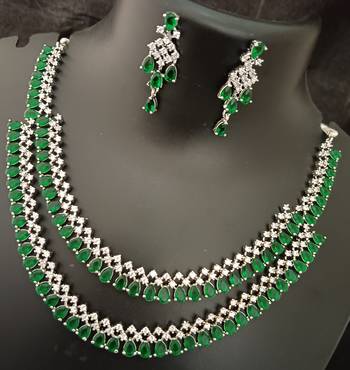 Cz green white layered jewellery set 3