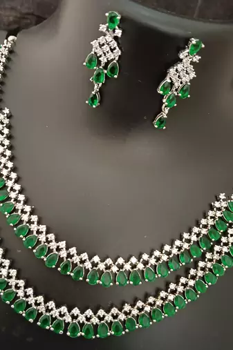 Cz green white layered jewellery set