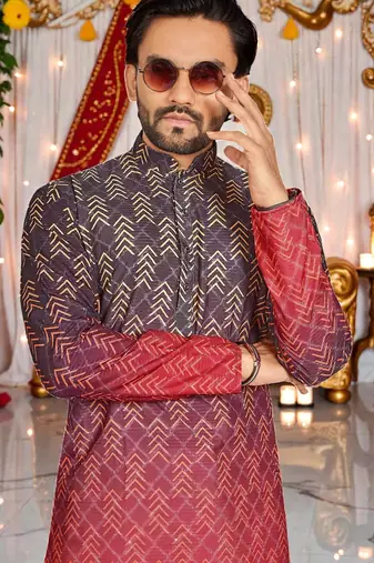  Multicolor crochet embroidered men's  rayon kurta