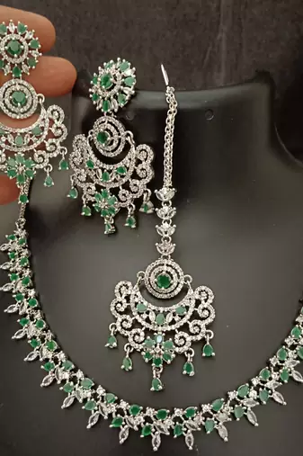 Cz emerald green white 4pc bridal jewellery set