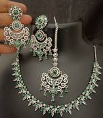 Cz emerald green white 4pc bridal jewellery set