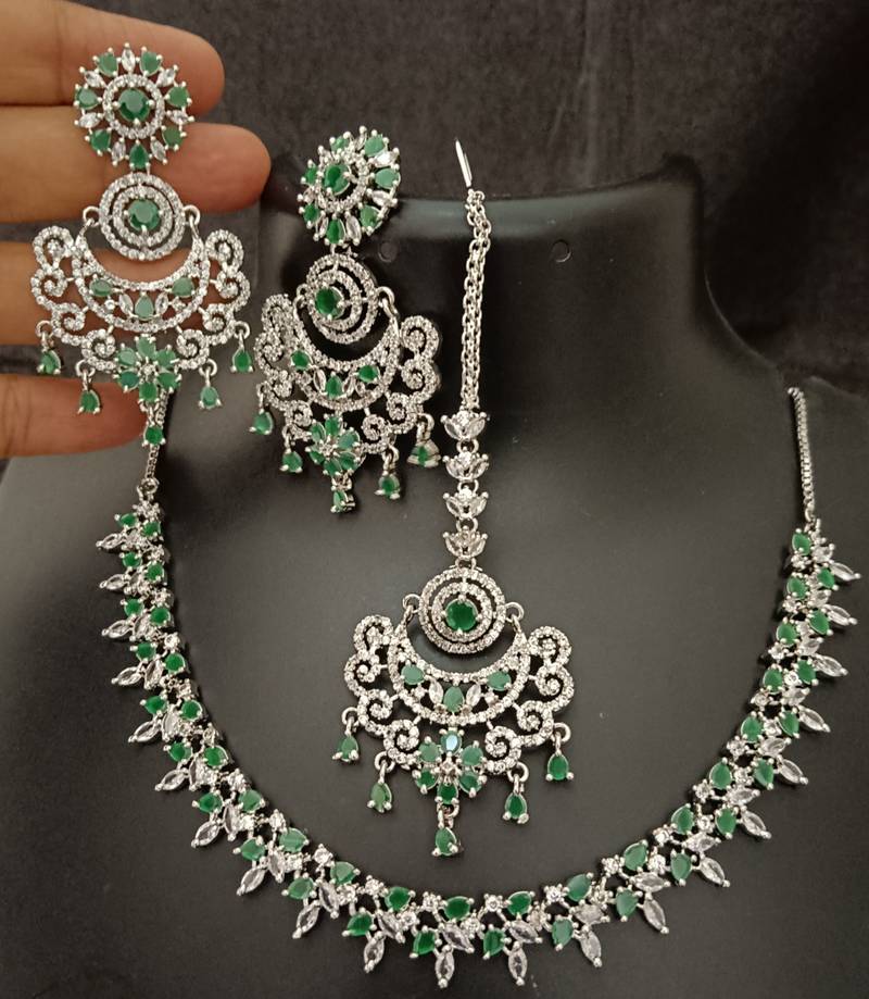 Cz emerald green white 4pc bridal jewellery set
