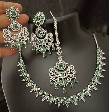 Cz emerald green white 4pc bridal jewellery set 3