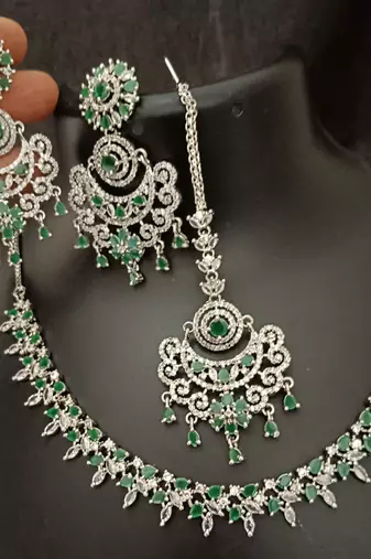 Cz emerald green white 4pc bridal jewellery set