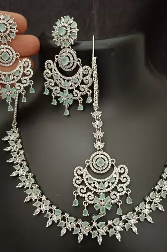 Cz mint green white 4pc bridal jewellery set
