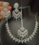 Cz mint green white 4pc bridal jewellery set