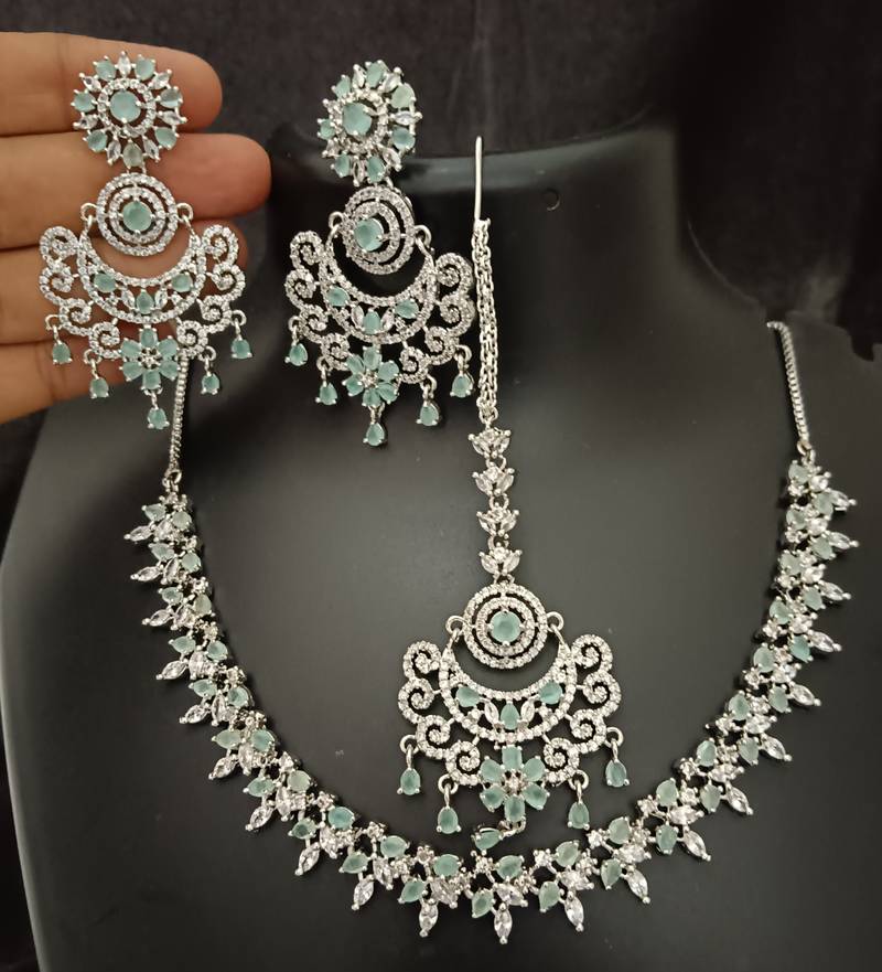 Cz mint green white 4pc bridal jewellery set