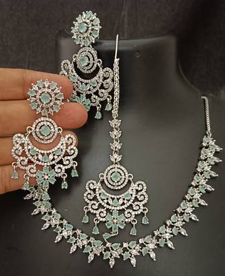 Cz mint green white 4pc bridal jewellery set 2