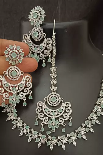 Cz mint green white 4pc bridal jewellery set