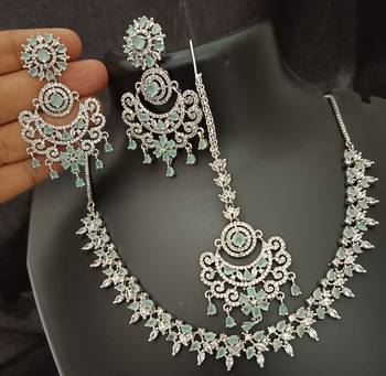 Cz mint green white 4pc bridal jewellery set 3