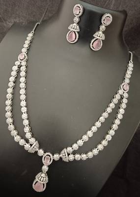 Cz pink white layered long jewellery set 1