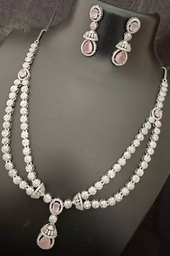 Cz pink white layered long jewellery set