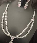 Cz pink white layered long jewellery set