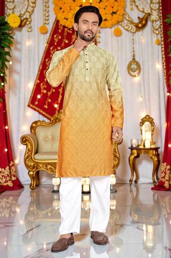  Multicolor crochet embroidered men's  rayon kurta