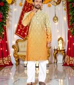  Multicolor crochet embroidered men's  rayon kurta