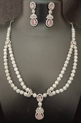 Cz pink white layered long jewellery set 2