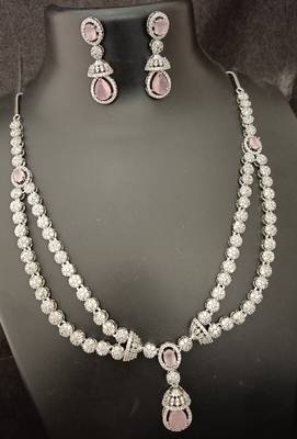 Cz pink white layered long jewellery set 3