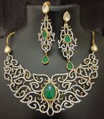 Cz emerald white vilandi kundan exclusive jewellery set