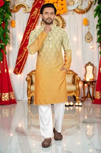  Multicolor crochet embroidered men's  rayon kurta