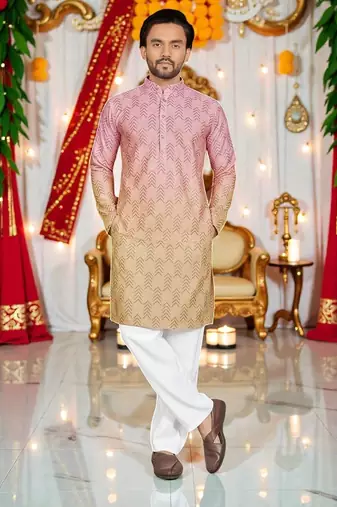  Multicolor crochet embroidered men's  rayon kurta