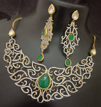 Cz emerald white vilandi kundan exclusive jewellery set 3