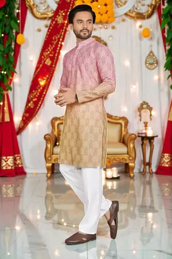  Multicolor crochet embroidered men's  rayon kurta