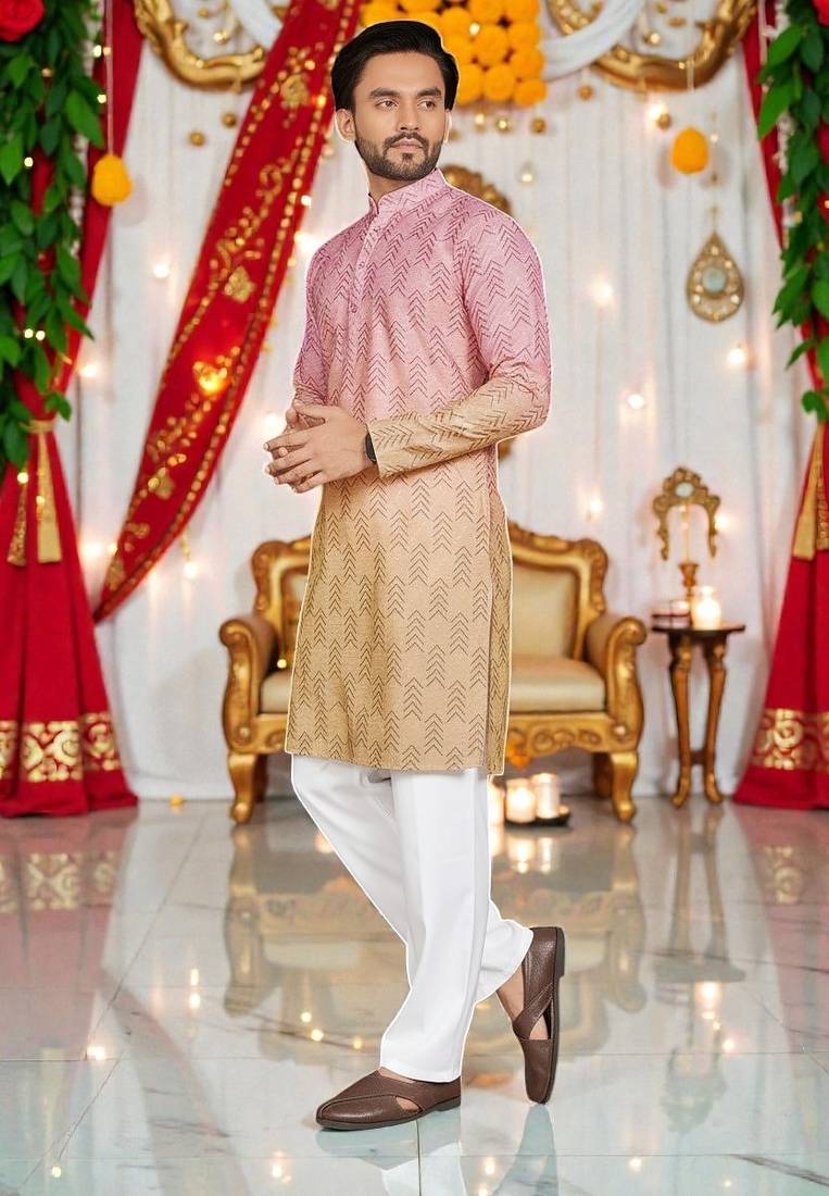  Multicolor crochet embroidered men's  rayon kurta