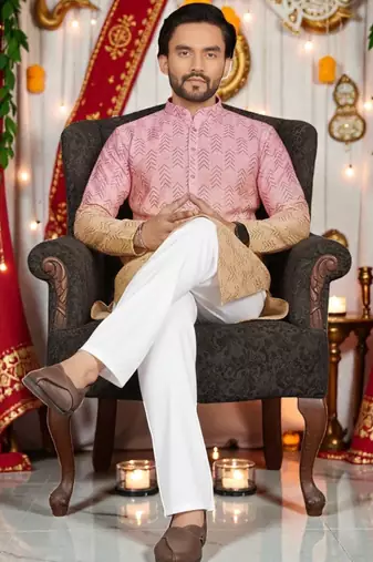  Multicolor crochet embroidered men's  rayon kurta