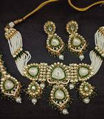 Green moissanite double stones pearls bridal jewellery set